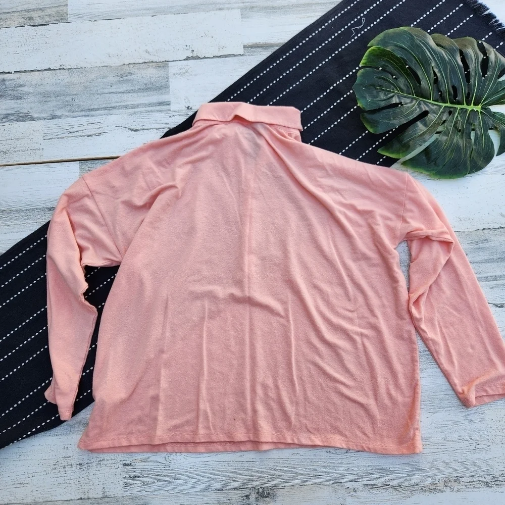J.Crew Relaxed Long Sleeve Stretch Linen Blend Polo Shirt Peach Size XL